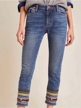 Anthropologie Pilcro Embroidered Slim Straight Jeans Size 27